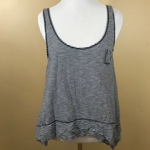 Max Studio Blue and White Striped Ruffle Hem Tank